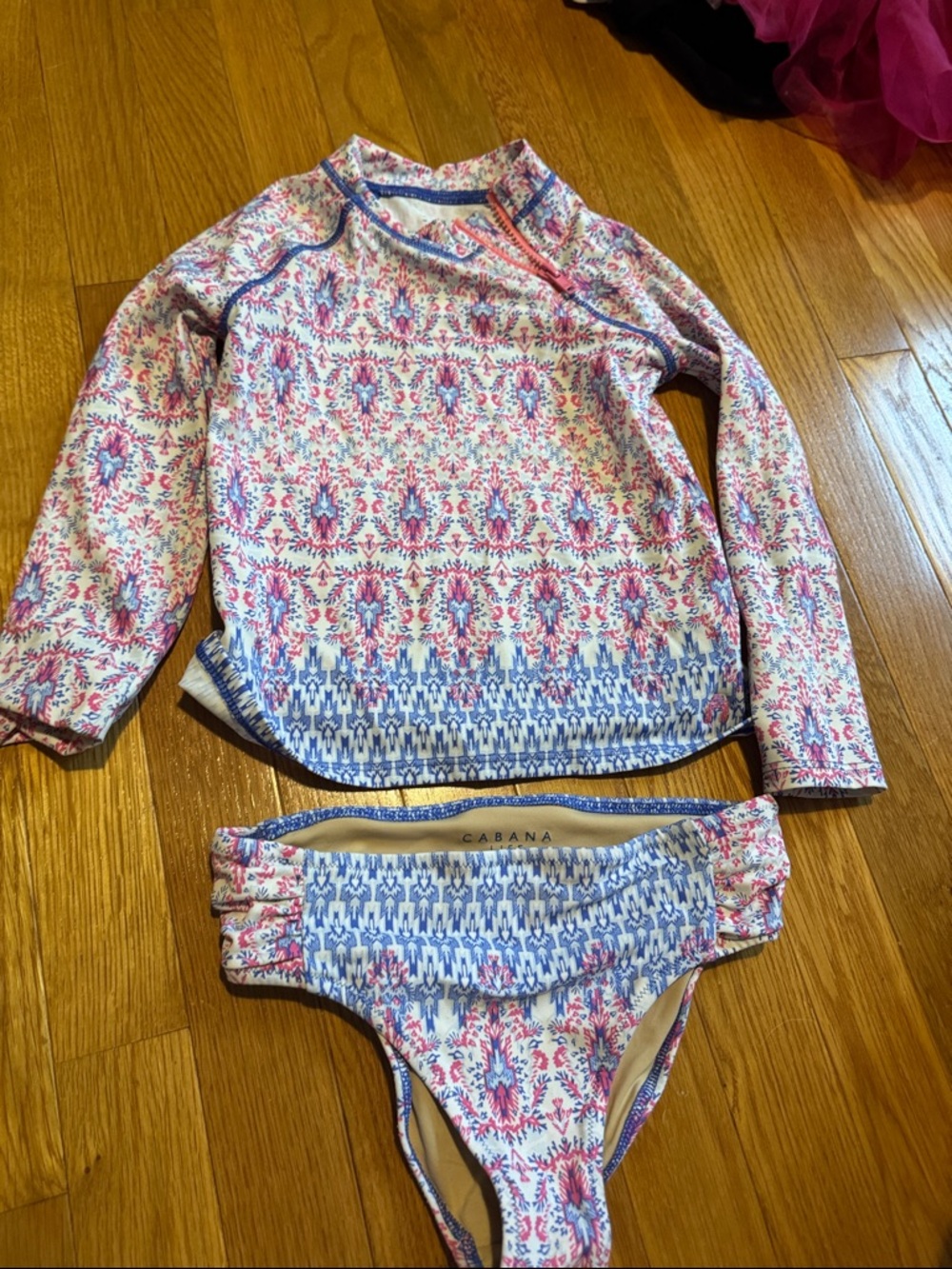 Cabana Life Pink & Blue Kids Long-Sleeve Rashguard Swim Set